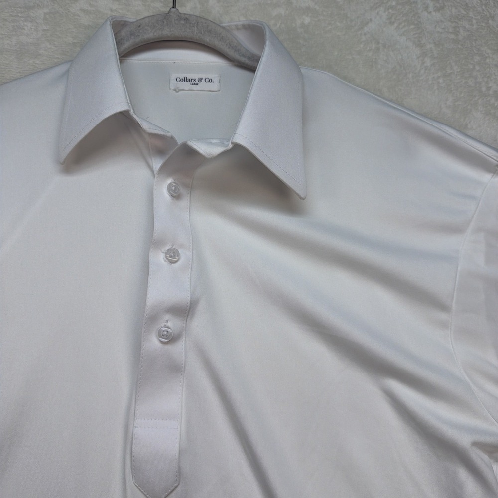 Collars & Co White Performance Polo Shirt Men's Large Golf Stretch Casual